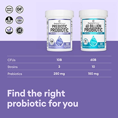 Physician's CHOICE Probiotics 60 Billion CFU - 10 Diverse Strains + Organic Prebiotic - Digestive & Gut Health - Supports Occasional Constipation, Diarrhea, Gas & Bloating - Probiotics For Women & Men