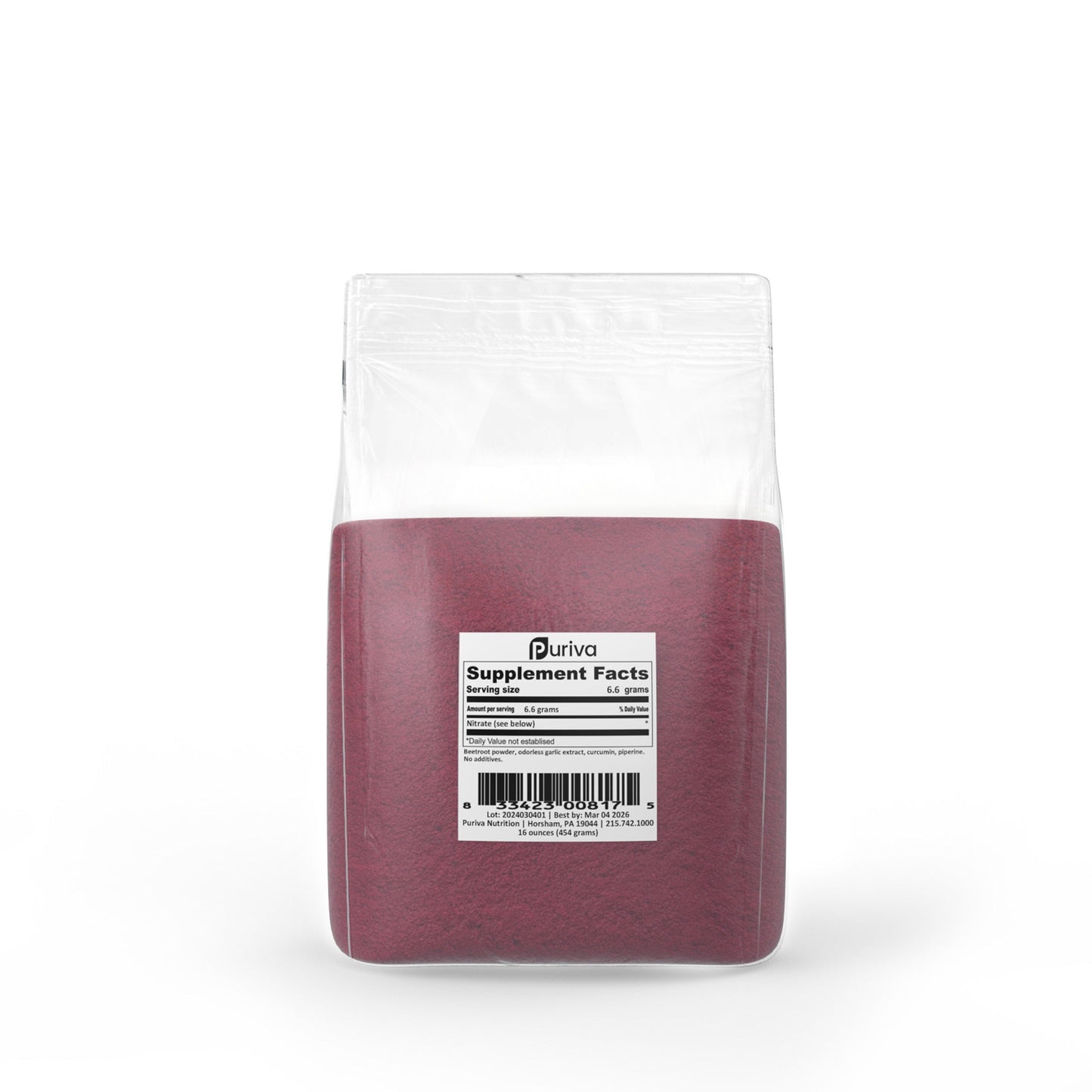 Nitrate powder (beetroot, curcumin, piperine, garlic), 1 pound, Puriva Nutrition